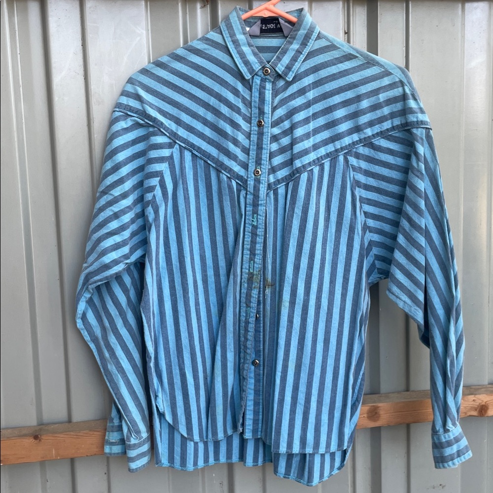 Blue and Gray Striped Button-Up Shirt